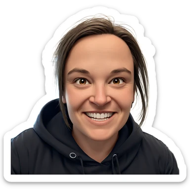 smiling boy indoors with hood sticker