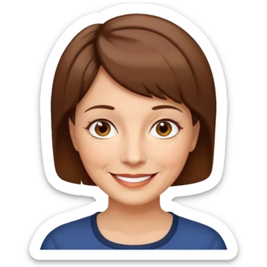 Woman 60, brown short hair hair, brown eyes, smiling sticker