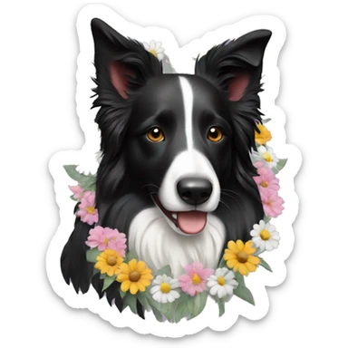 border collie Garland with flowers  sticker