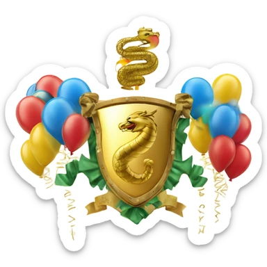 Coat of arms with golden serpent, new year 2025 ,champagne , balloons sticker