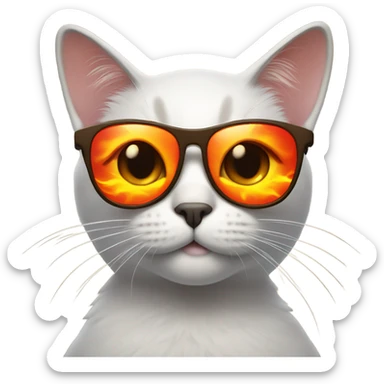 Cat with sunglasses and fire behind it sticker