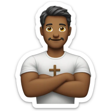 man crossing his arms in the shape of a cross sticker