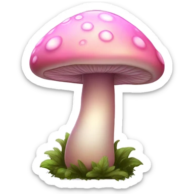 Pastel Pink Mushroom "A pastel pink mushroom with a glowing cap, glittery spots, and a faint magical glow spreading around its base." sticker