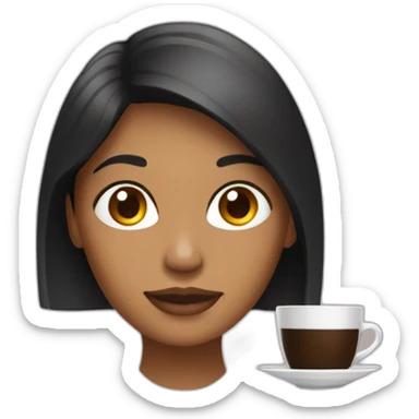 MUJER CON CABELLO NEGRO LARGO CON UNA TASA DE CAFE sticker