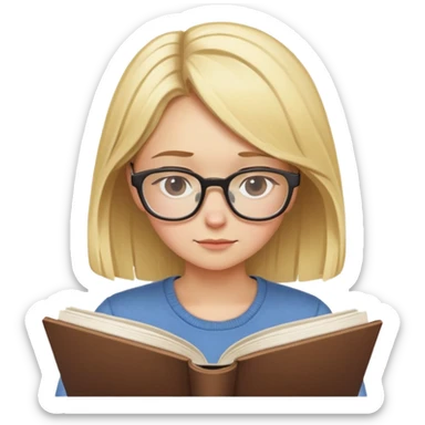 blonde girl with glasses looking down reading a book sticker