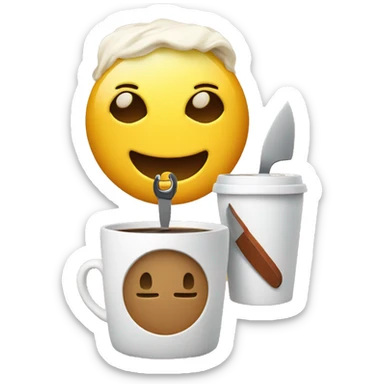 Smiley emoji holding a coffee cup and a knife  sticker