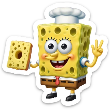 SpongeBob entering the krusty krab kitchen sticking his finger in the sponge hole that leads to his “brain” and his left eye facing left and his right eye facing right sticker