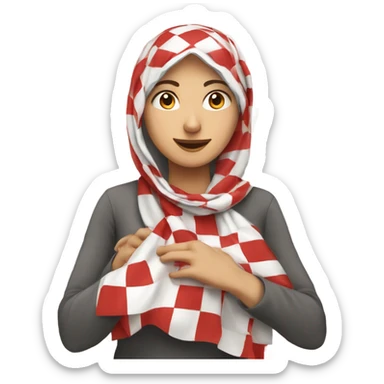 woman fixing red and white checkered kuffiyeh with her hands sticker