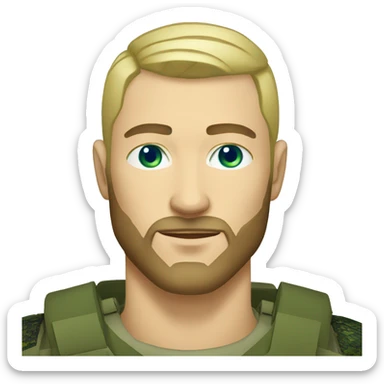 ukrainian military blonde man with a beard with green eyes with blue viking paint on the face  sticker