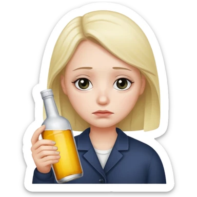 sad face holding alcohol bottle  sticker
