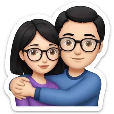 girl with black hair and guy with brown hair and glasses hugging  sticker