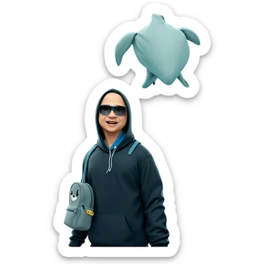 boy in hood with bag sticker