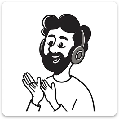 Man with black hair, brown eyes, and black beard wearing gaming headset clapping hands in celebration sticker