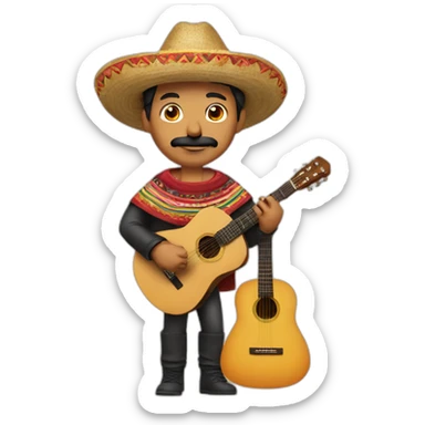juan with a sombrero and poncho and moustache and guitar sticker