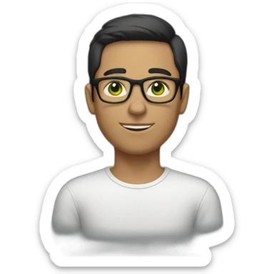Man with dark short hair and glasses with thin frames. Whie skim green eyes.  sticker