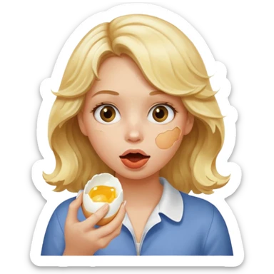 Girl with blonde wavy hair eating boiling egg sticker