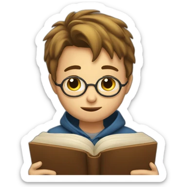a boy trying to read a book but he can't sticker