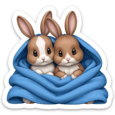  Two bunny's brown & white, in a blue blanket cuddling together sticker