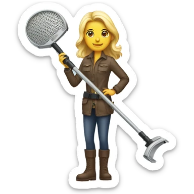 Pretty woman holding a metal detector fun sticker