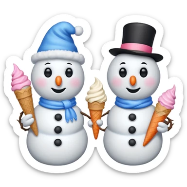 snowmen holding ice cream sticker