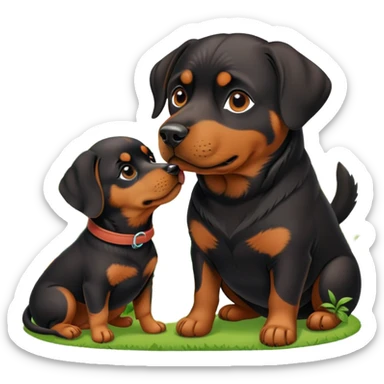 Rottweiler kissing a weiner dog in a garden  sticker