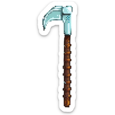 pixelated Minecraft diamond pickaxe with brown handle sticker