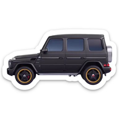 Create a Mercedes G-Class SUV in exact side view angle, extremely minimalized but keeping the recognizable G-Class shape. Remove any roof details or extras. Use black color. Style it in a 3D Apple emoji-like style matching the simplicity and feel of the blue car emoji reference. sticker
