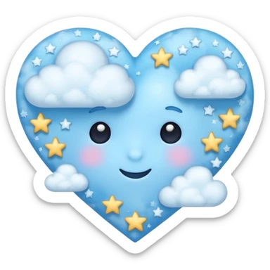 light blue heart with clouds and stars sticker