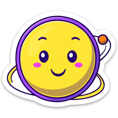 fantasy yellow planet with colorful rings and a cute happy face sticker