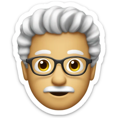 Draw emoji AI bot assistant that will generate articles based on algorithms. The hairstyle should be like Albert Einstein's. sticker