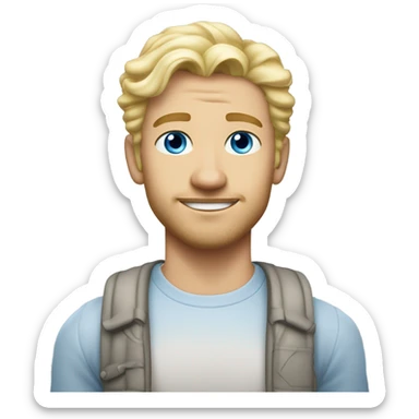 full body standing light curl blonde 30yo man blue eyed pale skin sticker