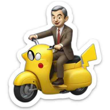 mr bean riding pikachu sticker