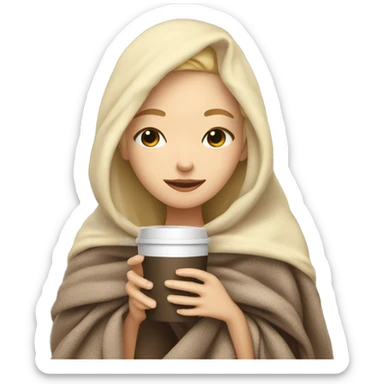 White blond girl inside a blanket sipping coffee eyes closed sticker