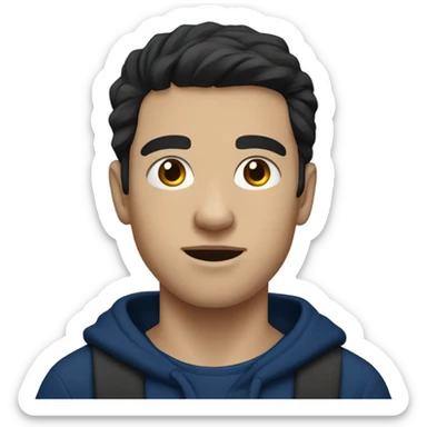 homeless white boy with black hair in a dark blue sweater sticker