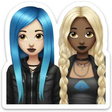 Two best friends goth style one with blue hair and a septum ring and the other with blonde and black hair sticker
