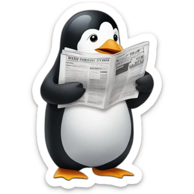 Penguin reading newspaper sticker