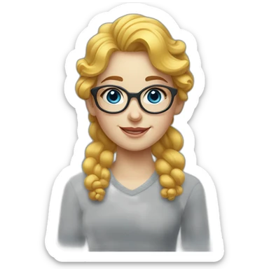 a girl with curly yellow hair to her neck and with round large glasses, Russian-Jewish appearance, with snow-white skin and a smile, and gray-blue eyes sticker
