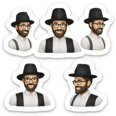 rabbin avec une barbe noir courte, lunettes avec une kippa, une chemise blanche sticker