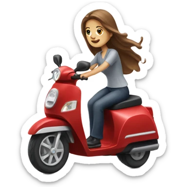 White Woman with long brown hair riding a red mobility scooter  sticker