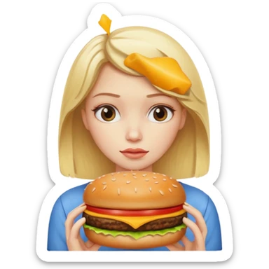 Girl with eating disorder pining for a cheeseburger. Blonde girl. sticker