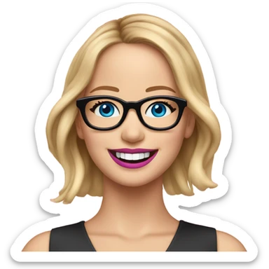 Happy Jennifer Lawrence,  blue eyes wearing glasses and pink lipstick  sticker