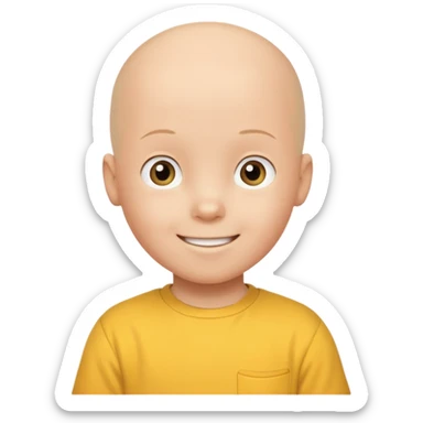 Caillou character in GoAnimate style, simple cartoon look, bald child with yellow shirt, smiling sticker