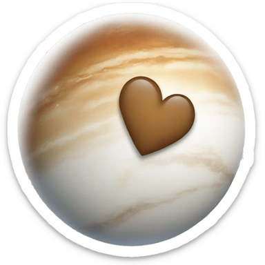 A planet, with rock and icy surface, mostly white and soft brown as colors, with a heart shape in light white  sticker