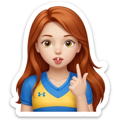 A cute ukrainian girl, with long auburn hair, playing sports, she's blowing a kiss. sticker