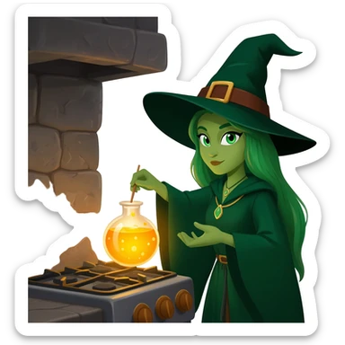 green witch cooking potion sticker