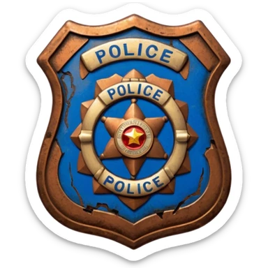 cinematic - aesthetic brilliant divine lighting, oil paint - vintage police badge rusty and broken sticker