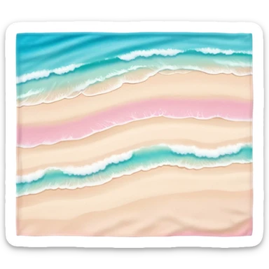 White sand beach overhead view with pastel pink towel and ocean fade blur. sticker