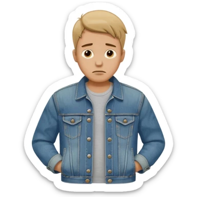 Un hombrecito con expresión triste revisandose los bolsillos y están vacíos que se vea que los bolsillos están vacíos sticker