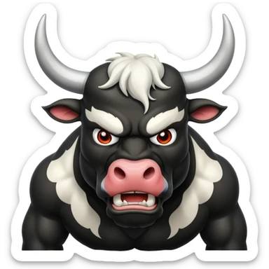 black angry powerful with white horns bull emoji sticker