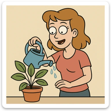 woman watering a plant sticker